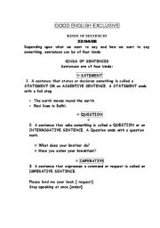 English Worksheet: KINDS OF SENTENCES