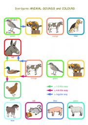 English Worksheet: Boardgame: Animals-Sounds and Colours