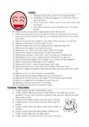 English Worksheet: jokes & tongue twisters