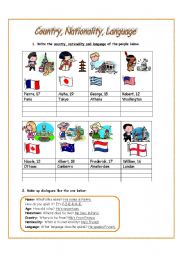 English Worksheet: Country, Nationality, Language 1