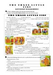 English Worksheet: The Three Little Pigs - Grammar Revision 