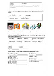 English Worksheet: Shops and products