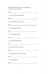 English worksheet: Who, What, Where &When question