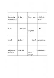 English worksheet: Bingo/Matching game for the verb to be