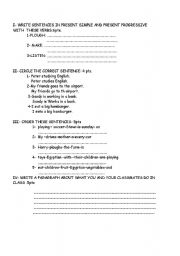 English worksheet: present simple and present progressive