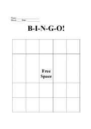 English Worksheet: Blank Bingo Sheet