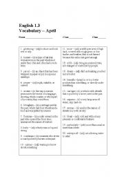 English worksheet: Vocabulary Worksheet