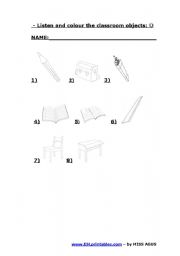 English worksheet: COLOUR THE CLASSROOM OBJECTS