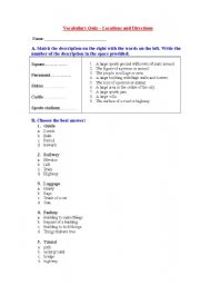 English Worksheet: Vocabulary Quiz - Locations and Directions