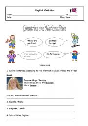 English Worksheet: countries and nationalities