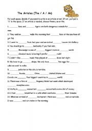 English Worksheet: The Articles