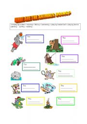English Worksheet: What are the animals doing?