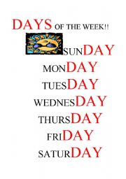 English worksheet: DAYS OF THE WEEK