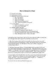 English Worksheet: How to Interpret a Poem