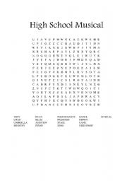 English Worksheet: High School Musical Wordsearch