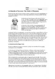 English Worksheet: Archimedes of Syracuse Worksheet
