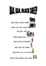 English worksheet: BAA BAA BLACK SHEEP