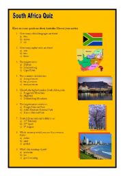 English Worksheet: South Africa Quiz