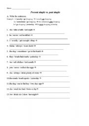 English worksheet: Present simple vs. past simple