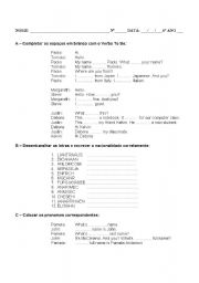 English worksheet: Verb To Be and Nacionality