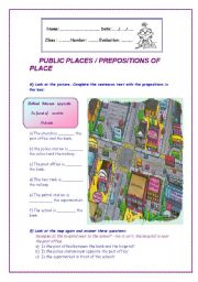 English Worksheet:   PUBLIC PLACES / PREPOSITIONS OF PLACE 