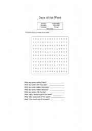 English Worksheet: Days of the week. Puzzle.