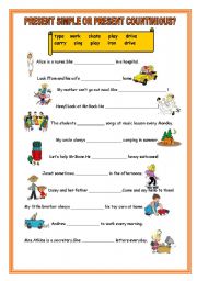 English Worksheet: SIMPLE PRESENT OR PRESENT COUNTINIOUS?