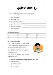 English Worksheet: Who am I?