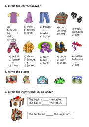 English Worksheet: Clothes, Prepositions, School Places
