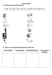 English worksheet: stores and products