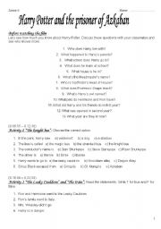 English Worksheet: Harry Potter and the Prisoner of Azkaban