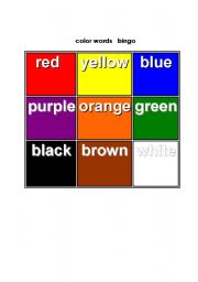 English Worksheet: colored words bingo board