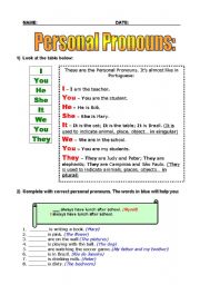 English Worksheet: Personal Pronouns