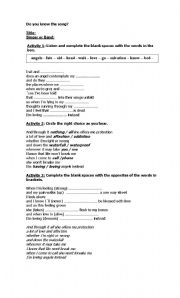 English Worksheet: Song: 