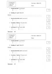 English worksheet: oral exam chart