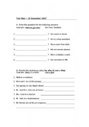 English Worksheet: Beginners sample test
