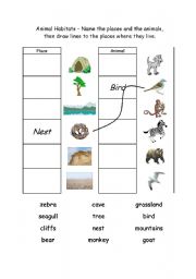 English Worksheet: Animal Habitats 1