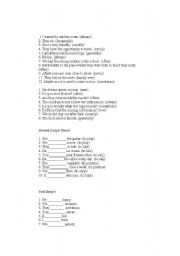 English worksheet: Exercises on Present Simple, Past Simple and Frequency adverbs