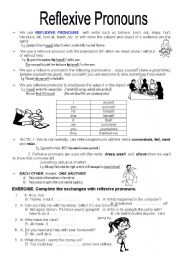 English Worksheet: REFLEXIVE PRONOUNS 