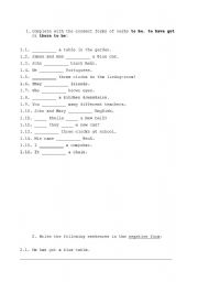 English worksheet: Verbs to be, to have got, there to be