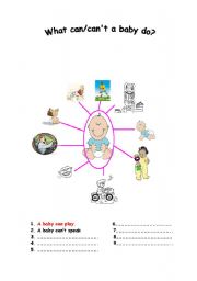 English Worksheet: what can/cant a baby do?