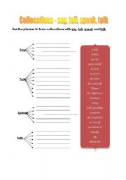 English Worksheet: say, tell, speak, talk