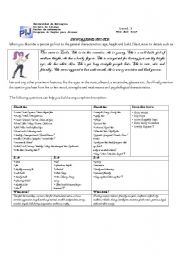 English Worksheet: personal descriptio