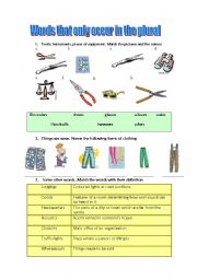 English Worksheet: Words which only go in the plural