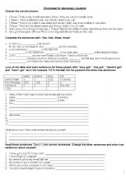 English worksheet: worksheet for elementary students