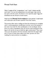 English Worksheet: Phrasal Verb Race
