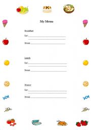 English worksheet: My Menu