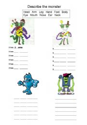 English Worksheet: Describe the monster