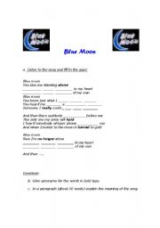 English worksheet: Song: Blue Moon