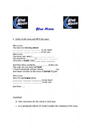 English Worksheet: Song: Blue Moon